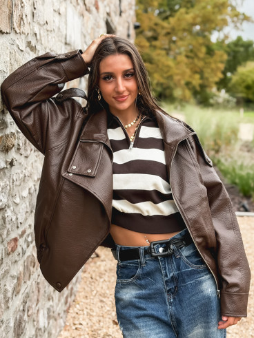 Veste en simili Jolanne - Chocolat Veste en simili Jolanne - Chocolat