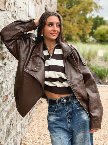 Veste en simili Jolanne - Chocolat Veste en simili Jolanne - Chocolat