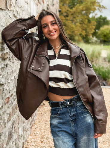 Veste en simili Jolanne - Chocolat Veste en simili Jolanne - Chocolat