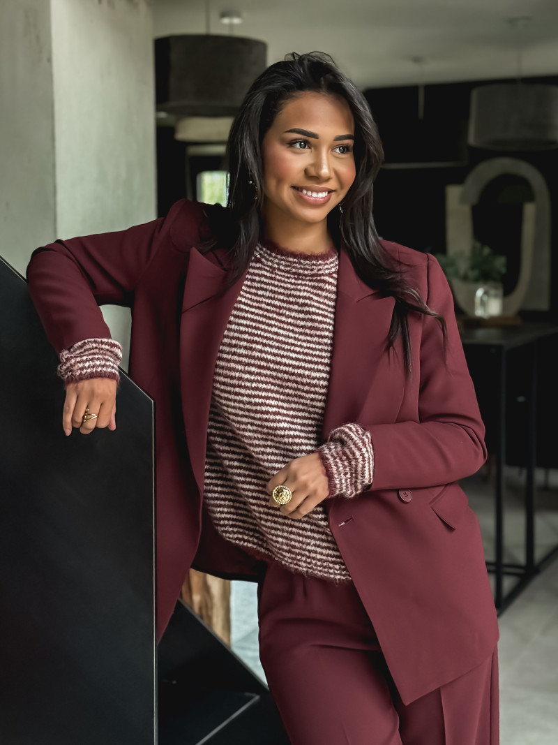 Pull ligné Melivane - Ecru/Bordeaux Pull ligné Melivane - Ecru/Bordeaux