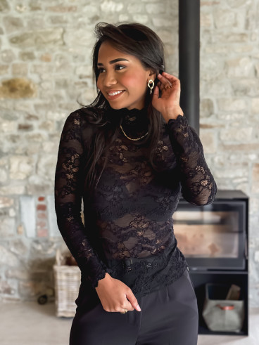 Blouse en dentelle Tessa - Noir