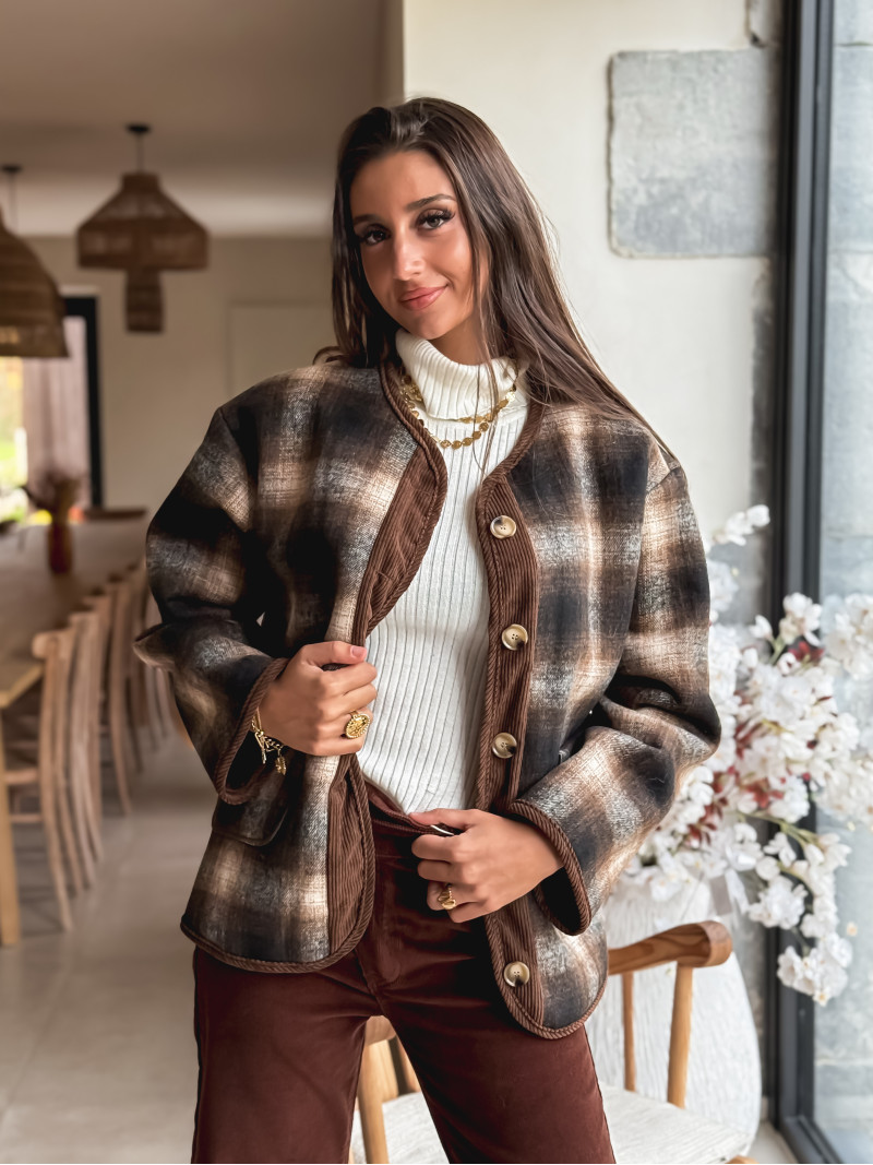Veste à carreaux Evalia - Chocolat
