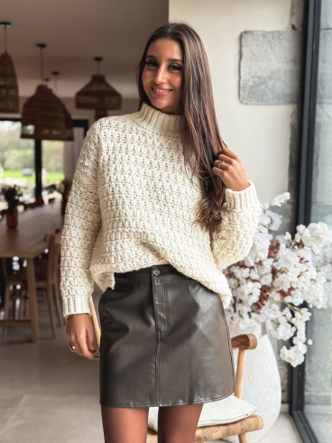 Jupe courte en simili Josephina - Chocolat Jupe courte en simili Josephina - Chocolat