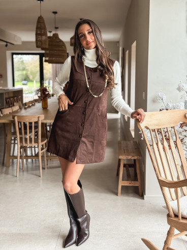 Robe courte en suédine Eneline - Chocolat Robe courte en suédine Eneline - Chocolat