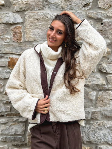 Veste en teddy Celyna - Beige/chocolat