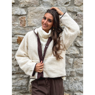 Veste en teddy Celyna - Beige/chocolat