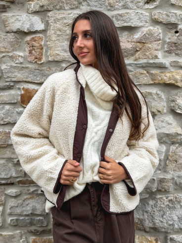 Veste en teddy Celyna - Beige/chocolat