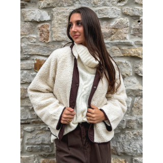 Veste en teddy Celyna - Beige/chocolat