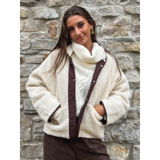 Veste en teddy Celyna - Beige/chocolat