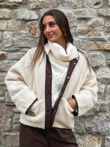 Veste en teddy Celyna - Beige/chocolat Veste en teddy Celyna - Beige/chocolat