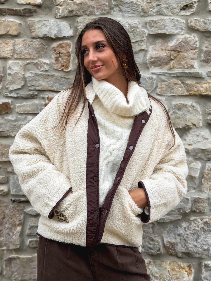 Veste en teddy Celyna - Beige/chocolat Veste en teddy Celyna - Beige/chocolat