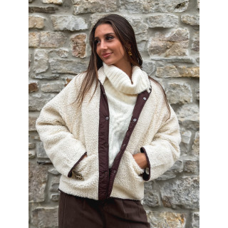 Veste en teddy Celyna - Beige/chocolat