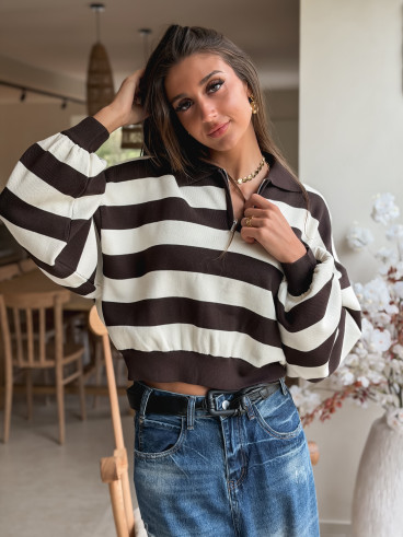 Pull ligné Naouel - Chocolat/Ecru