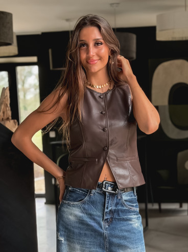 Gilet en simili Ysaline - Chocolat Gilet en simili Ysaline - Chocolat