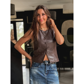 Gilet en simili Ysaline - Chocolat
