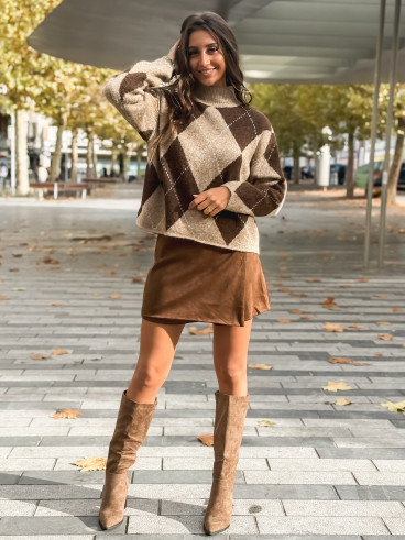 Jupe short en suédine Youna - Chocolat