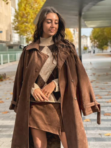 Jupe short en suédine Youna - Chocolat Jupe short en suédine Youna - Chocolat