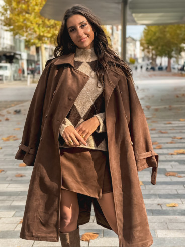 Jupe short en suédine Youna - Chocolat Jupe short en suédine Youna - Chocolat