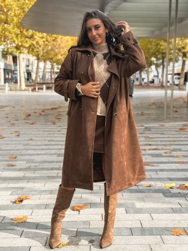 Trench en suédine Tulum - Chocolat
