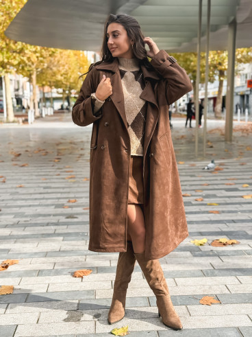 Trench en suédine Tulum - Chocolat