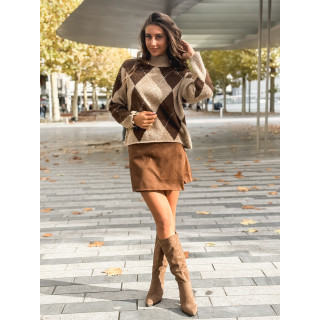 Pull à carreaux Esmera - Taupe/Chocolat