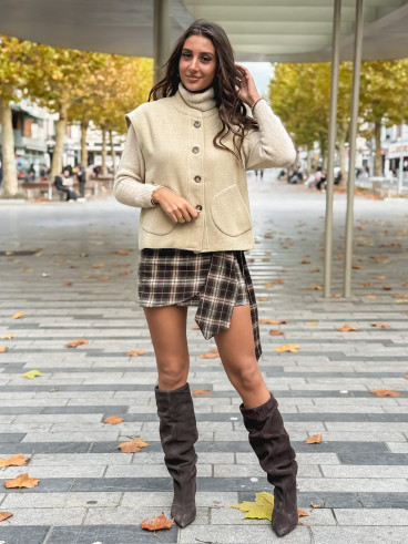 Jupe courte à carreaux Noa - Marron/ Beige Jupe courte à carreaux Noa - Marron/ Beige