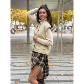 Jupe courte à carreaux Noa - Marron/ Beige