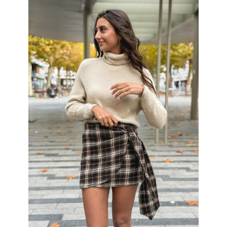 Jupe courte à carreaux Noa - Marron/ Beige
