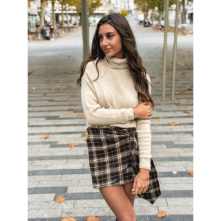 Jupe courte à carreaux Noa - Marron/ Beige