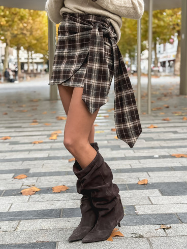 Jupe courte à carreaux Noa - Marron/ Beige Jupe courte à carreaux Noa - Marron/ Beige