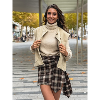 Jupe courte à carreaux Noa - Marron/ Beige