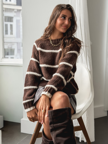Pull ligné Aëla - Chocolat/Crème Pull ligné Aëla - Chocolat/Crème