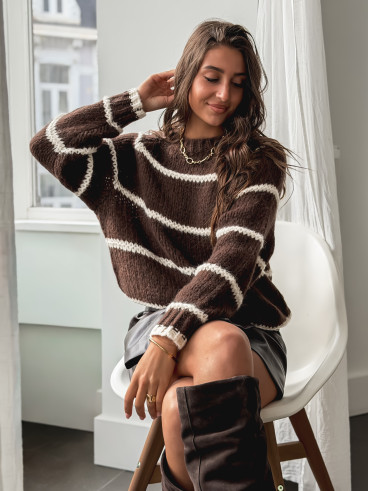 Pull ligné Aëla - Chocolat/Crème Pull ligné Aëla - Chocolat/Crème