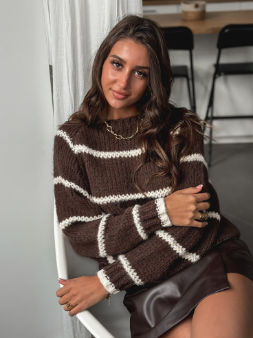 Pull ligné Aëla - Chocolat/Crème Pull ligné Aëla - Chocolat/Crème
