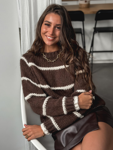 Pull ligné Aëla - Chocolat/Crème Pull ligné Aëla - Chocolat/Crème