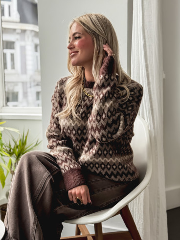 Pull à motifs Zélina - Marron Pull à motifs Zélina - Marron