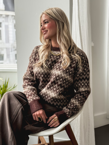 Pull à motifs Zélina - Marron Pull à motifs Zélina - Marron