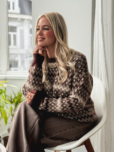 Pull à motifs Zélina - Marron Pull à motifs Zélina - Marron