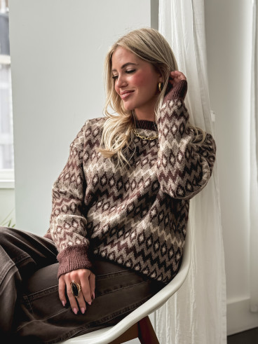 Pull à motifs Zélina - Marron Pull à motifs Zélina - Marron