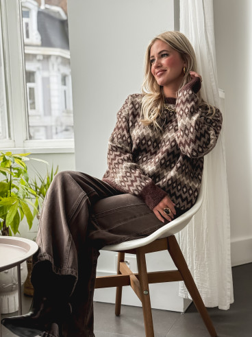 Pull à motifs Zélina - Marron Pull à motifs Zélina - Marron