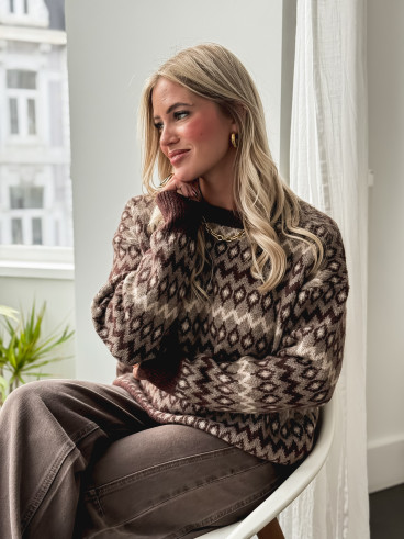 Pull à motifs Zélina - Marron