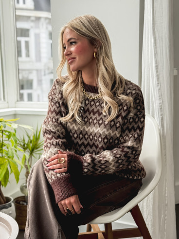 Pull à motifs Zélina - Marron Pull à motifs Zélina - Marron