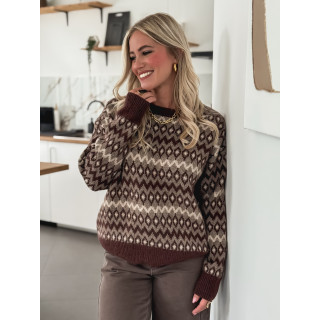 Pull à motifs Zélina - Marron
