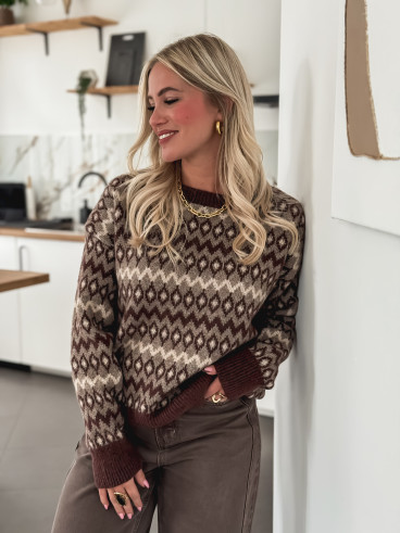 Pull à motifs Zélina - Marron