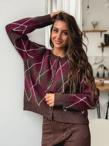 Gilet à carreaux Merve - Bordeaux