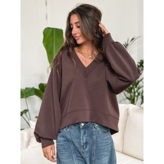 Pull col V  Justine - Chocolat