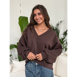 Pull col V  Justine - Chocolat