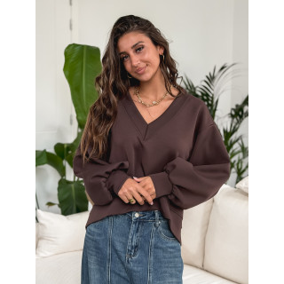 Pull col V  Justine - Chocolat