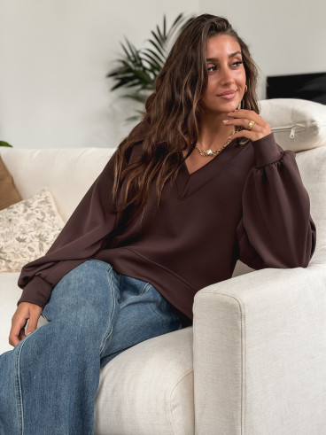Pull col V  Justine - Chocolat