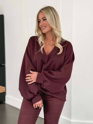 Pull col V Justine - Bordeaux